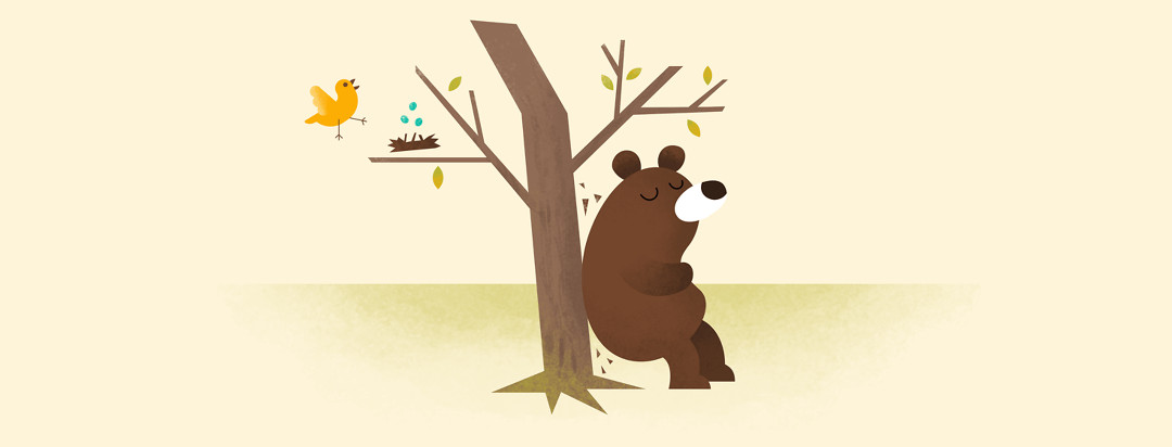 An image of a bear using a tree to scratch his itch