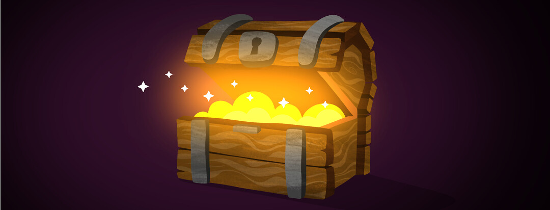 A treasure chest opens up to reveal shining gold inside.