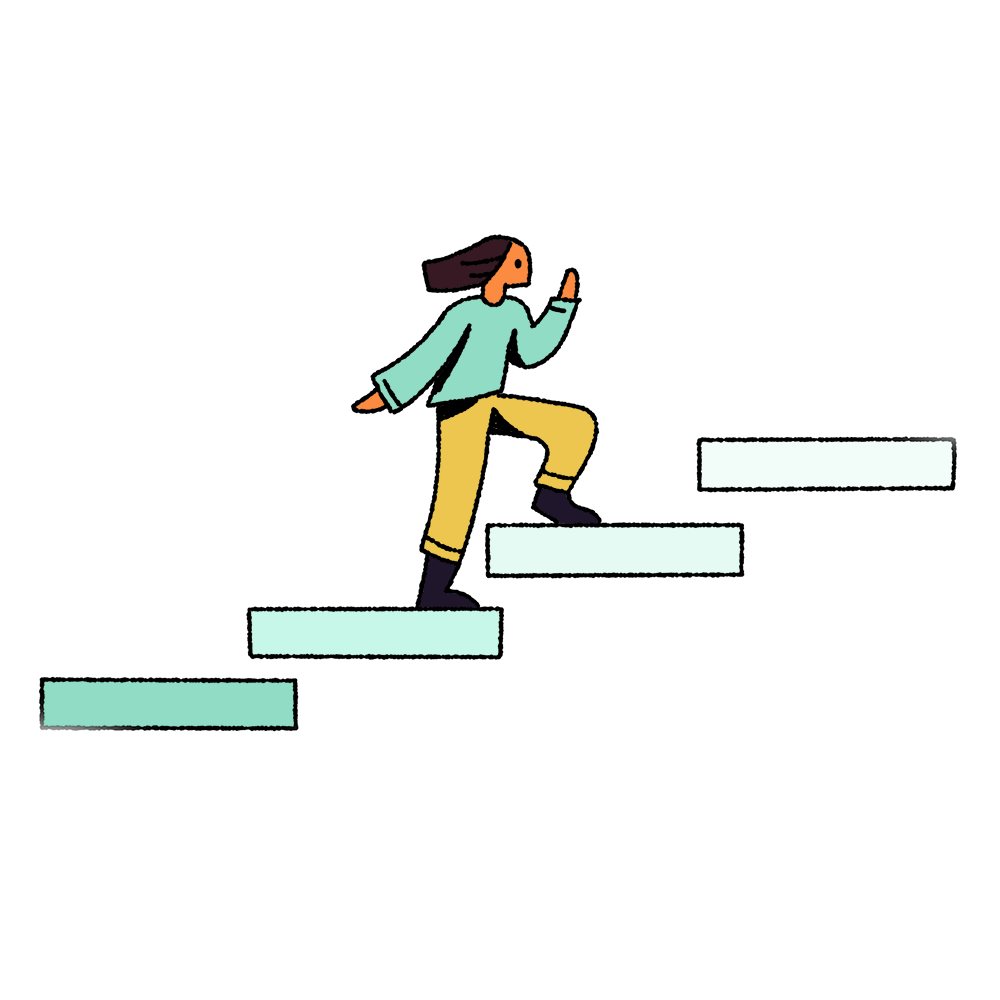 A person walks up a set of steps